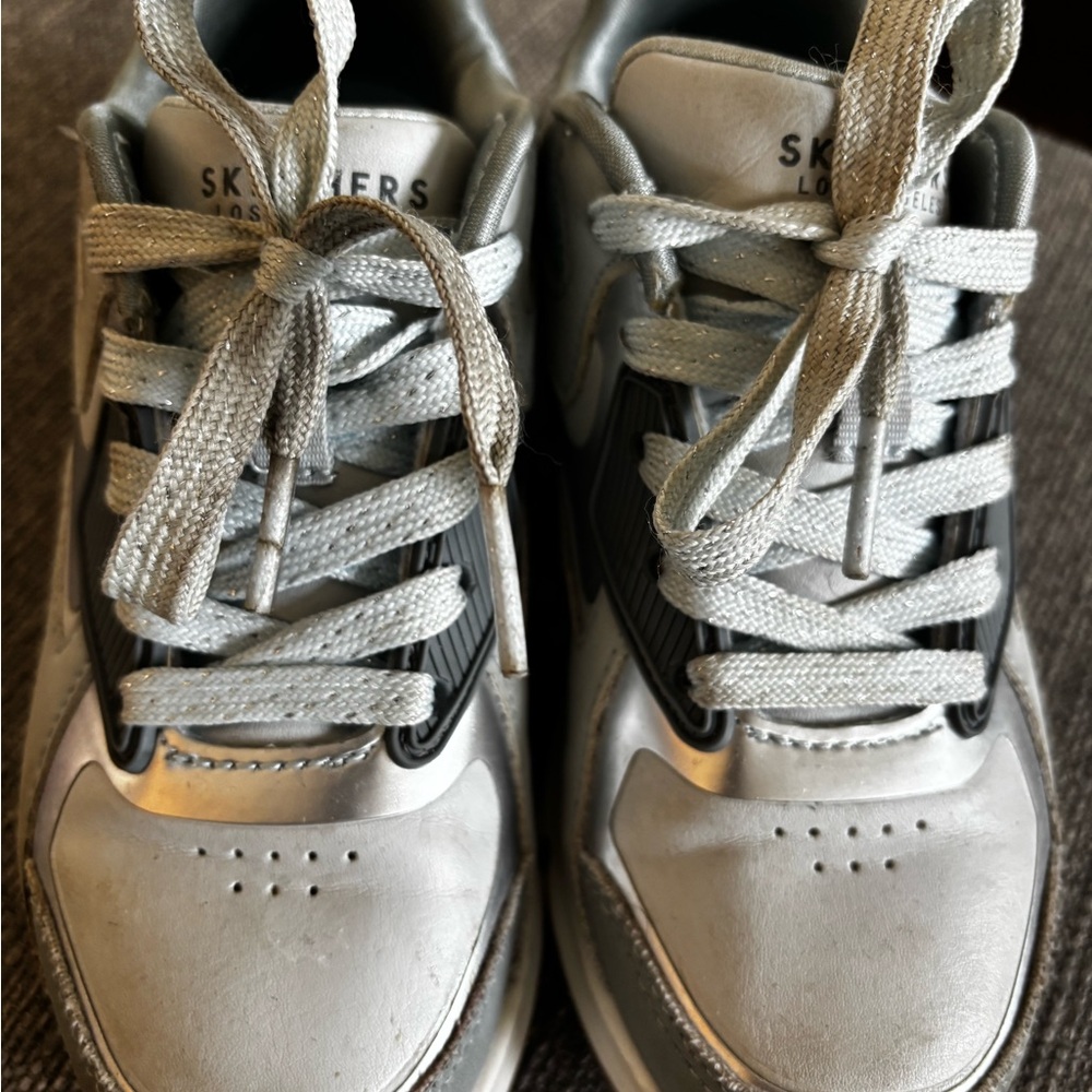 Skechers Kids' Metallic Blue Silver Sneakers